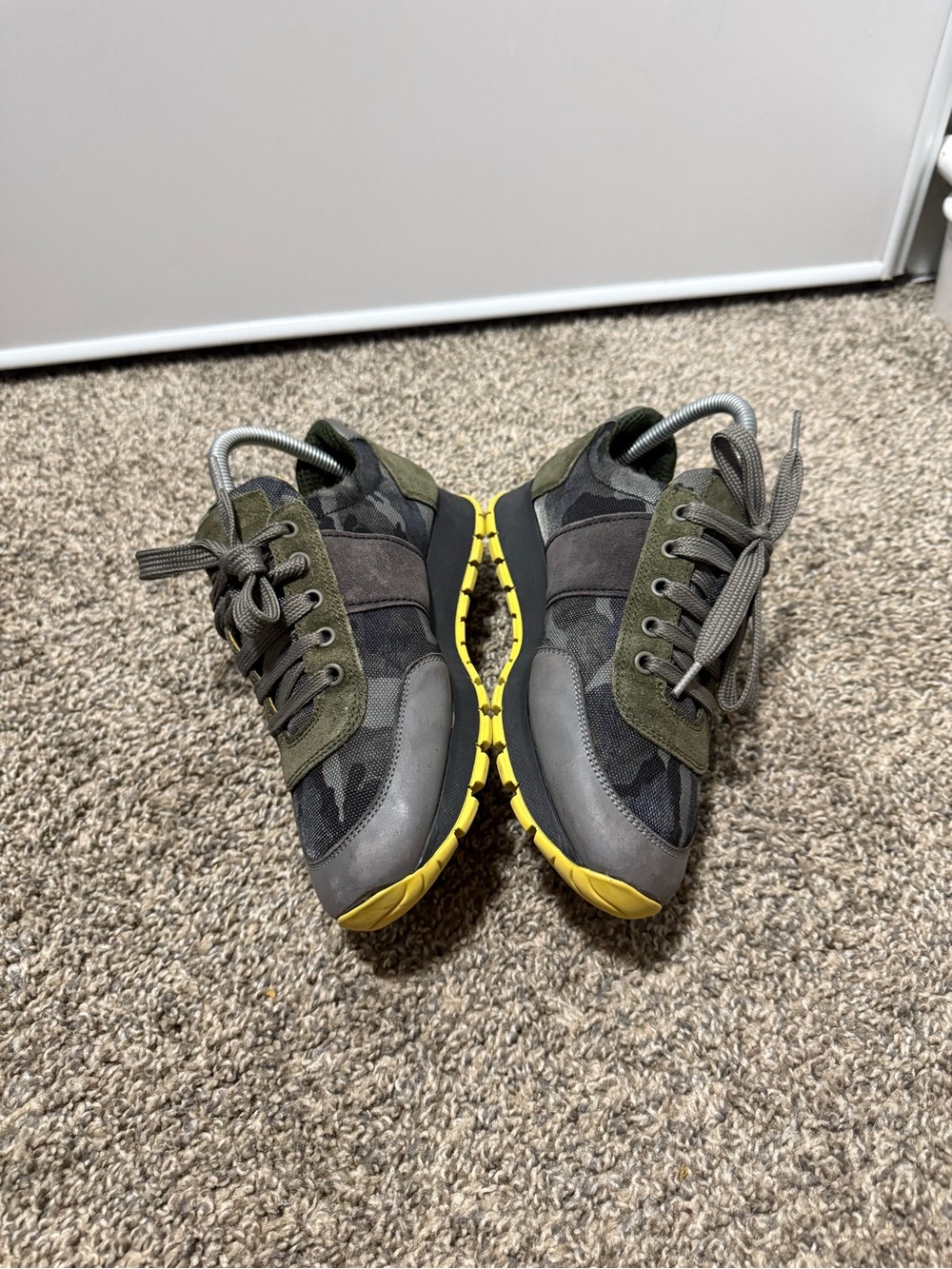 Prada Men’s Camouflage Runner Sneakers in Gray, Olive & Yellow - Picture 3 of 8